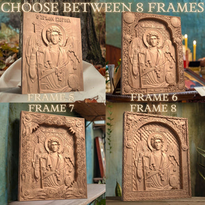 Αrchangel Gabriel Wooden Carved Handcrafted Christian Religious Icon. Byzantine Home Wall Art Decor Gift. Orthodox Greek Woodcarving Sculpture.