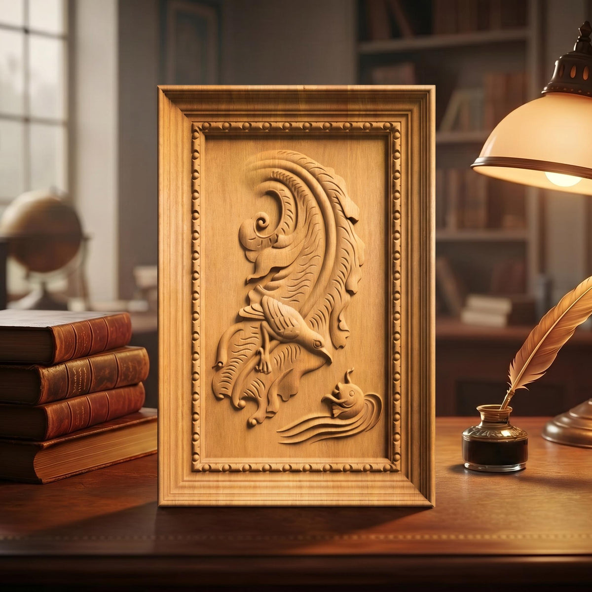 Bird and Fish Wooden Bas Relief | Wood Panel Art | Sculptural Gift Idea