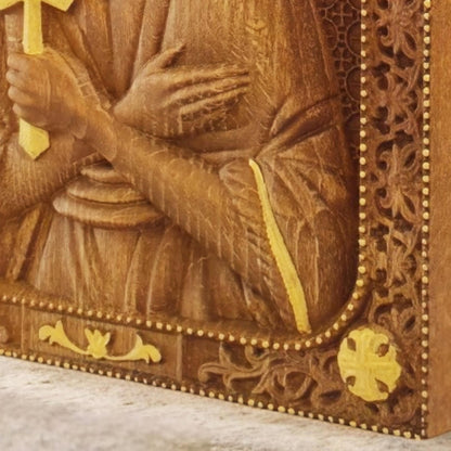 Saint John the Russian Wooden Carved Handcrafted Christian Religious Icon. Byzantine Home Wall Art Decor Gift. Orthodox Greek Woodcarving Sculpture.