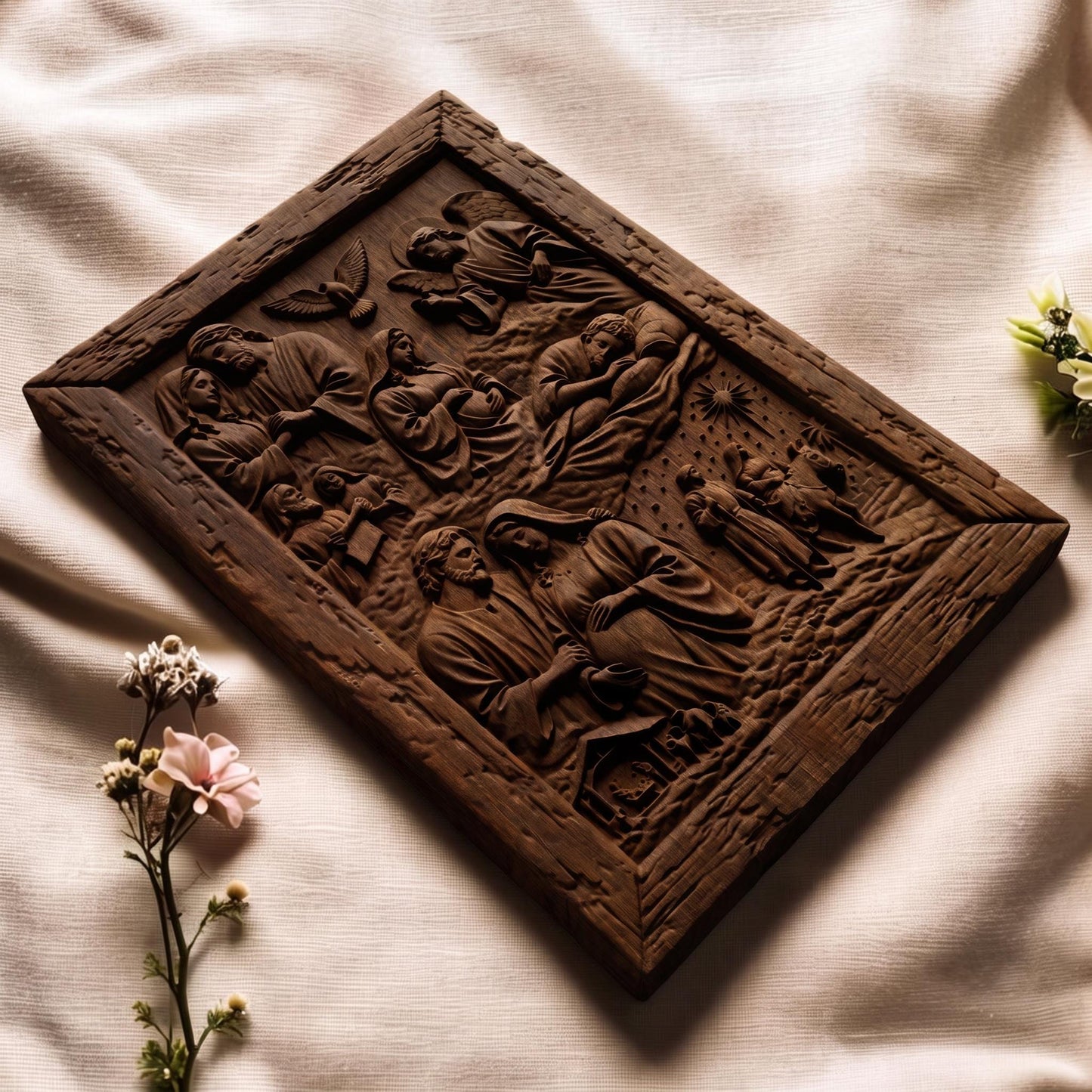 The Road to the Birth of Jesus Wooden Carved Handmade Christian Icon  Byzantine Greek Orthodox Home Decor Cretan Holy Carvings