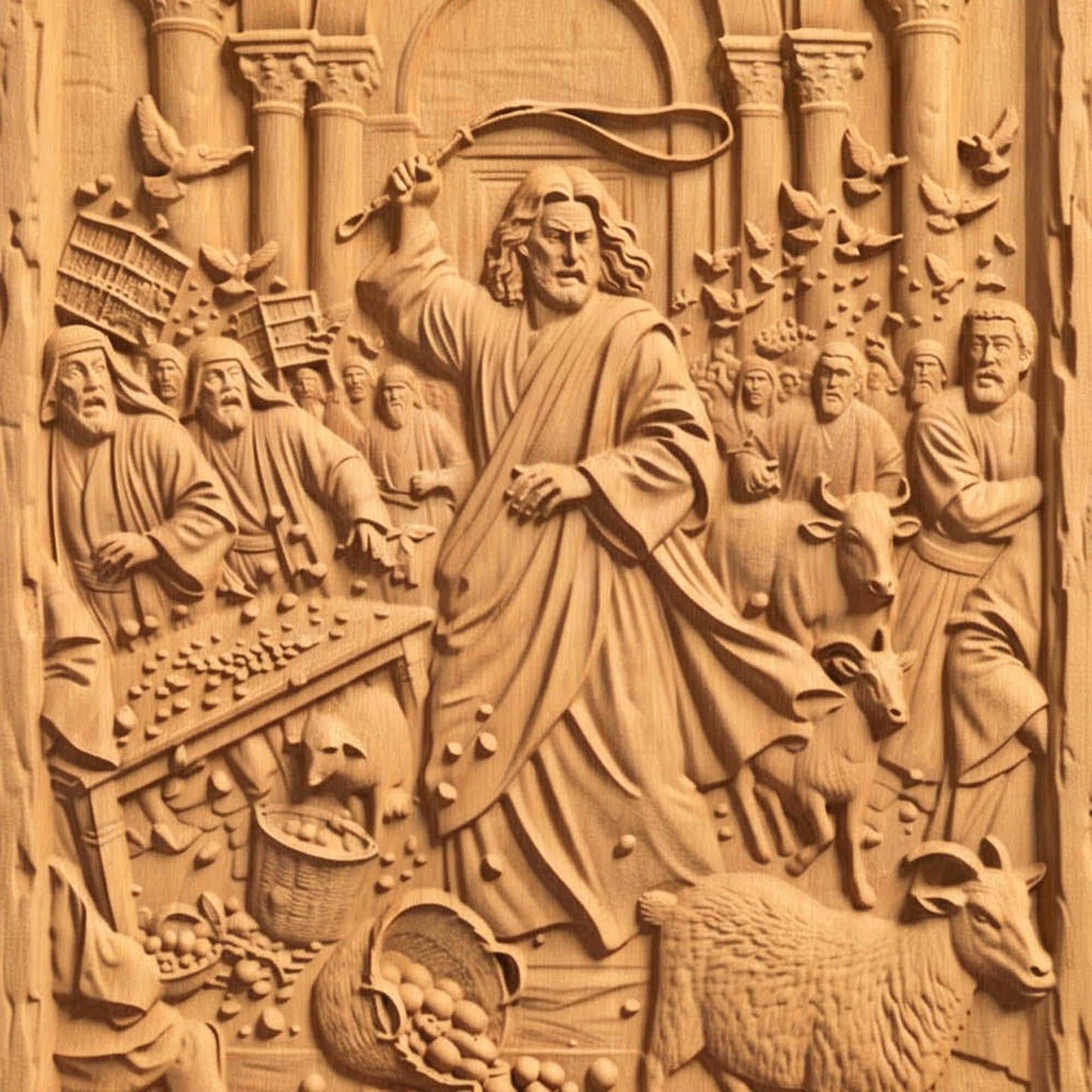 Jesus Christ Cleansing the Temple Wooden Carved Handmade Christian Icon  Byzantine Greek Orthodox Home Decor Cretan Holy Carvings