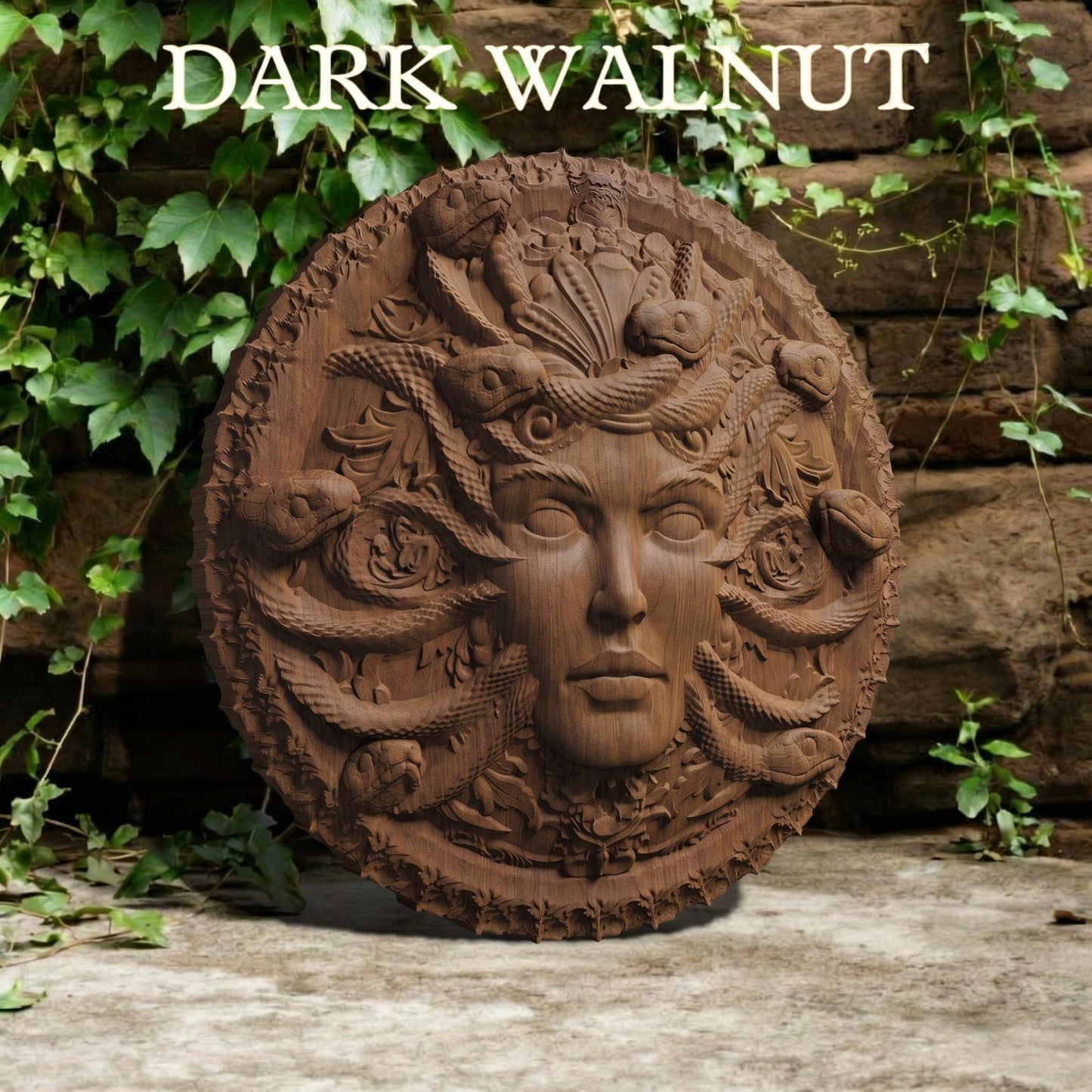 Medusa in Disk Wooden Bas Relief | Wood Panel Art | Sculptural Gift Idea