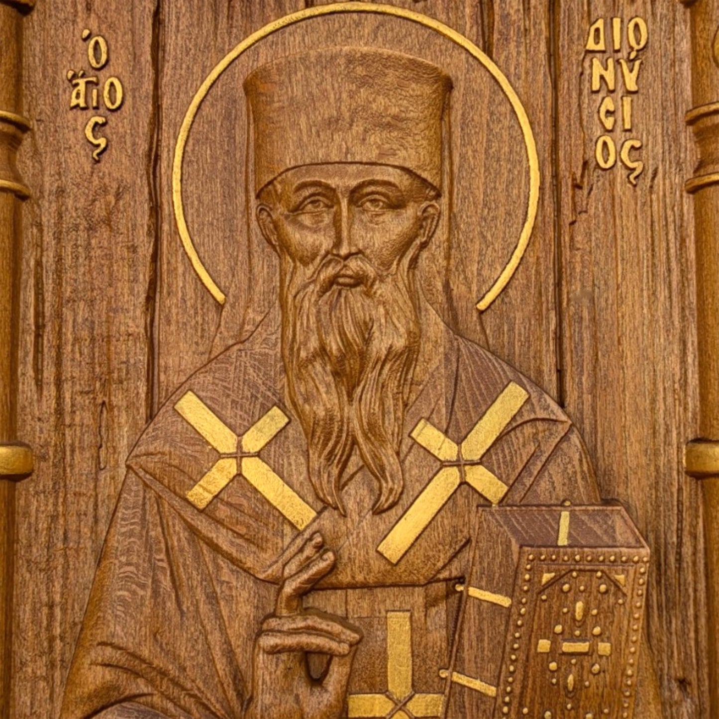 Saint Dionysios of Zakynthos Wooden Carved Handcrafted Christian Religious Icon. Byzantine Home Wall Art Decor Gift. Orthodox Greek Woodcarving Sculpture.