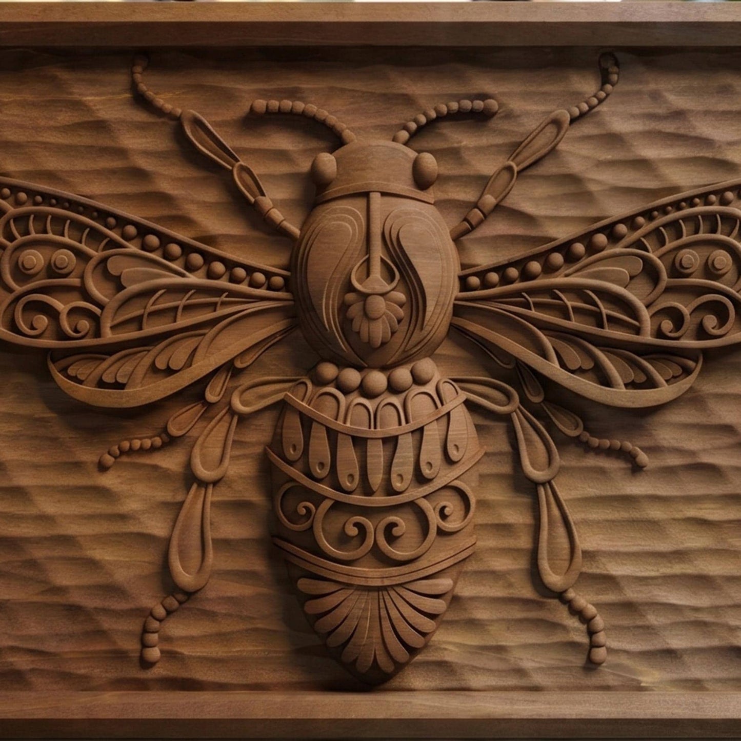 Bee Tribal Framed Bas Relief | Wooden Bee Carving | Sculptural Gift Idea