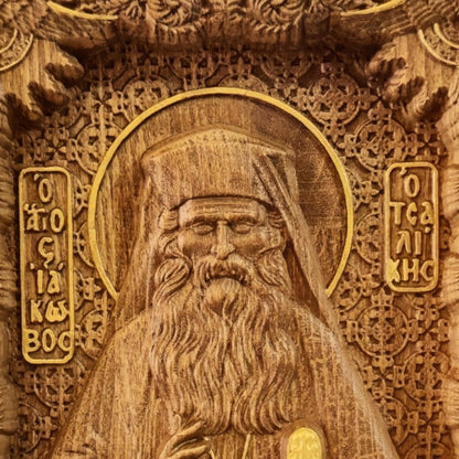 Saint Iakovos Tsalikis Wooden Carved Handcrafted Christian Religious Icon. Byzantine Home Wall Art Decor Gift. Orthodox Greek Woodcarving Sculpture.