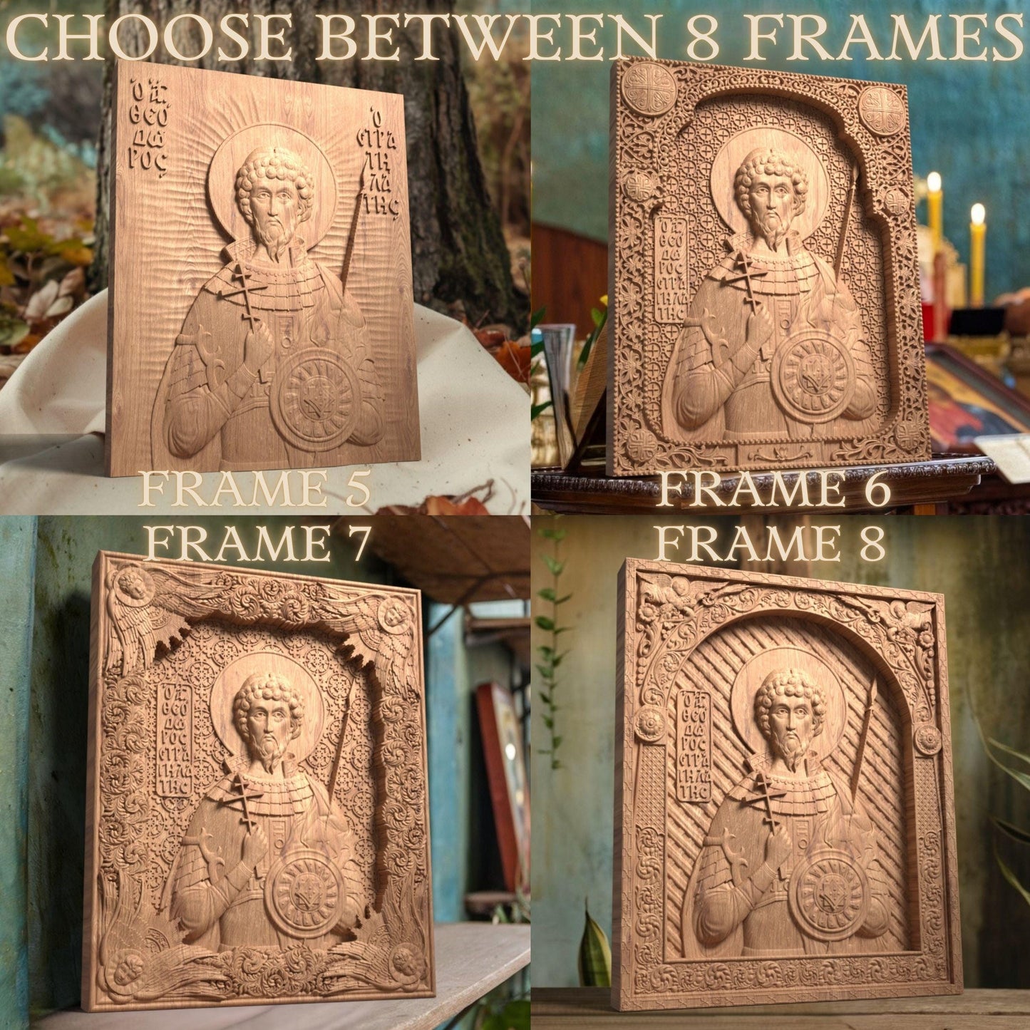 Saint Theodore Stratelates Wooden Carved Handcrafted Christian Religious Icon. Byzantine Home Wall Art Decor Gift. Orthodox Greek Woodcarving Sculpture.