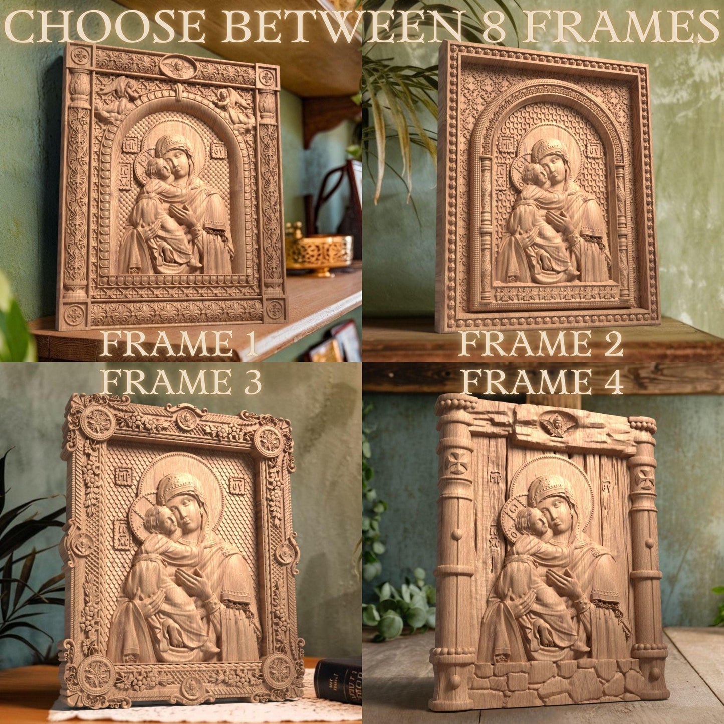 Virgin Mary Mother of God Wooden Carved Handmade Christian Icon. Byzantine Greek Orthodox Decor.
