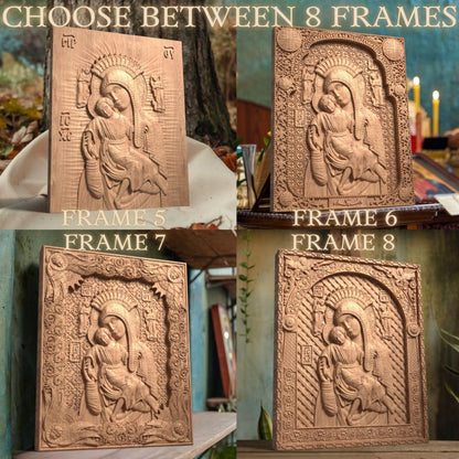 Virgin Mary Mother of God Axion Esti Wooden Carved Handmade Christian Icon. Byzantine Decor.
