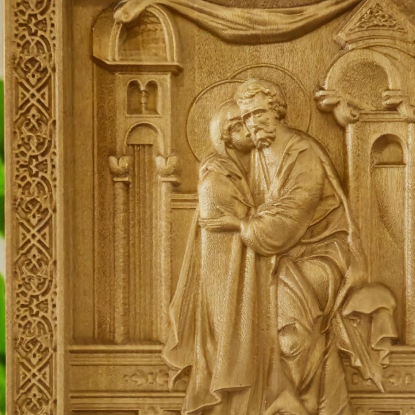 Saints Joachim and Anne Wooden Carved Handcrafted Christian Religious Icon. Byzantine Home Wall Art Decor Gift. Orthodox Greek Woodcarving Sculpture.