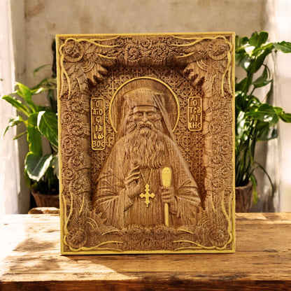 Saint Iakovos Tsalikis Wooden Carved Handmade Christian Icon. Byzantine Greek Orthodox Home Art Decor.