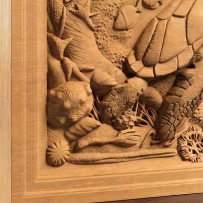 Sea Turtle Framed Bas Relief | Wooden Turtle Carving | Sculptural Gift Idea