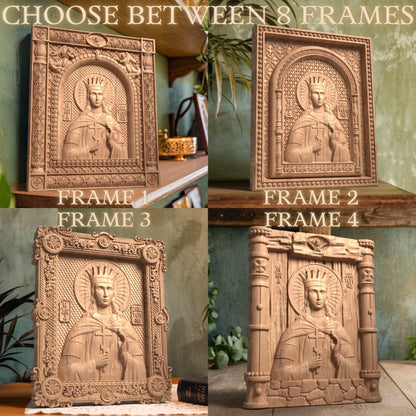 Saint Catherine Wooden Carved Handcrafted Christian Religious Icon. Byzantine Home Wall Art Decor Gift. Orthodox Greek Woodcarving Sculpture.