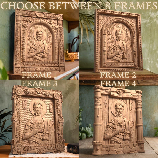 Saint Eustace Wooden Carved Handcrafted Christian Religious Icon. Byzantine Home Wall Art Decor Gift. Orthodox Greek Woodcarving Sculpture.