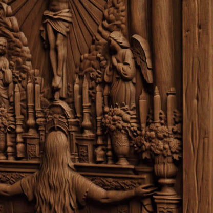 Praying in Church to Jesus Christ Wooden Carved Handmade Christian Icon  Byzantine Greek Orthodox Home Decor Cretan Holy Carvings