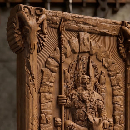 Odin Wooden Bas Relief | Wood Panel Art | Sculptural Gift Idea