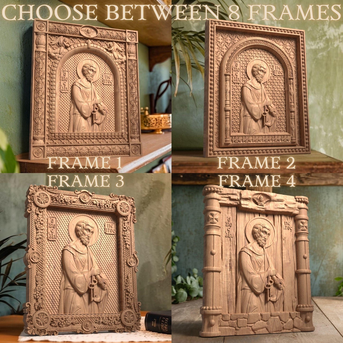 Saint Peter the Apostle Wooden Carved Handcrafted Christian Religious Icon. Byzantine Home Wall Art Decor Gift. Orthodox Greek Woodcarving Sculpture.