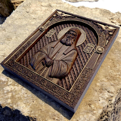 Святой Паисий Святогорец. Деревянная резная икона ручной работы. Византийский греческий домашний декор.