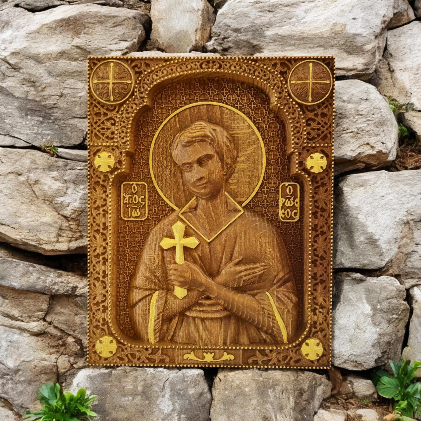 Saint John the Russian Wooden Carved Handcrafted Christian Religious Icon. Byzantine Home Wall Art Decor Gift. Orthodox Greek Woodcarving Sculpture.