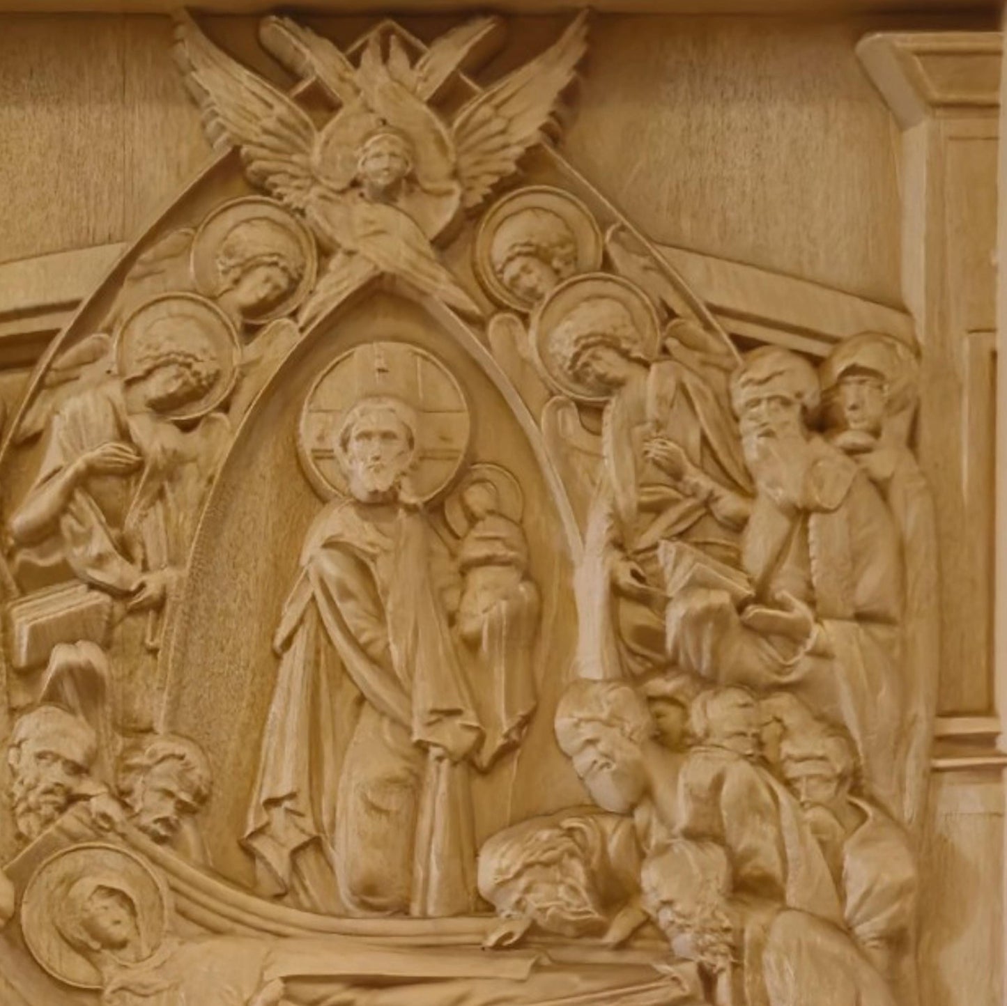 Dormition of the Mother of God Wooden Carved Handcrafted Christian Religious Icon. Byzantine Home Wall Art Decor Gift. Orthodox Greek Woodcarving Sculpture.