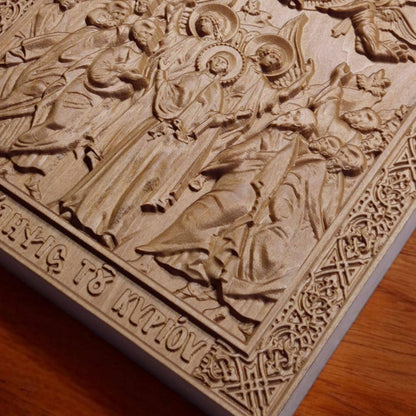 Ascension of Jesus Wooden Carved Handmade Christian Icon. Byzantine Greek Orthodox Home Art Decor.