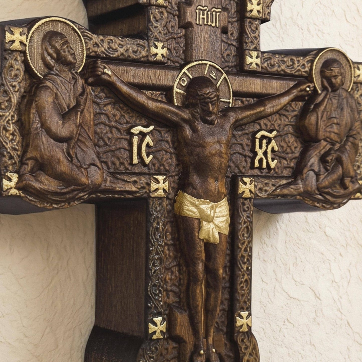 Hand Carved Cross No 5 | Wood Byzantine Greek Christian Wall Art