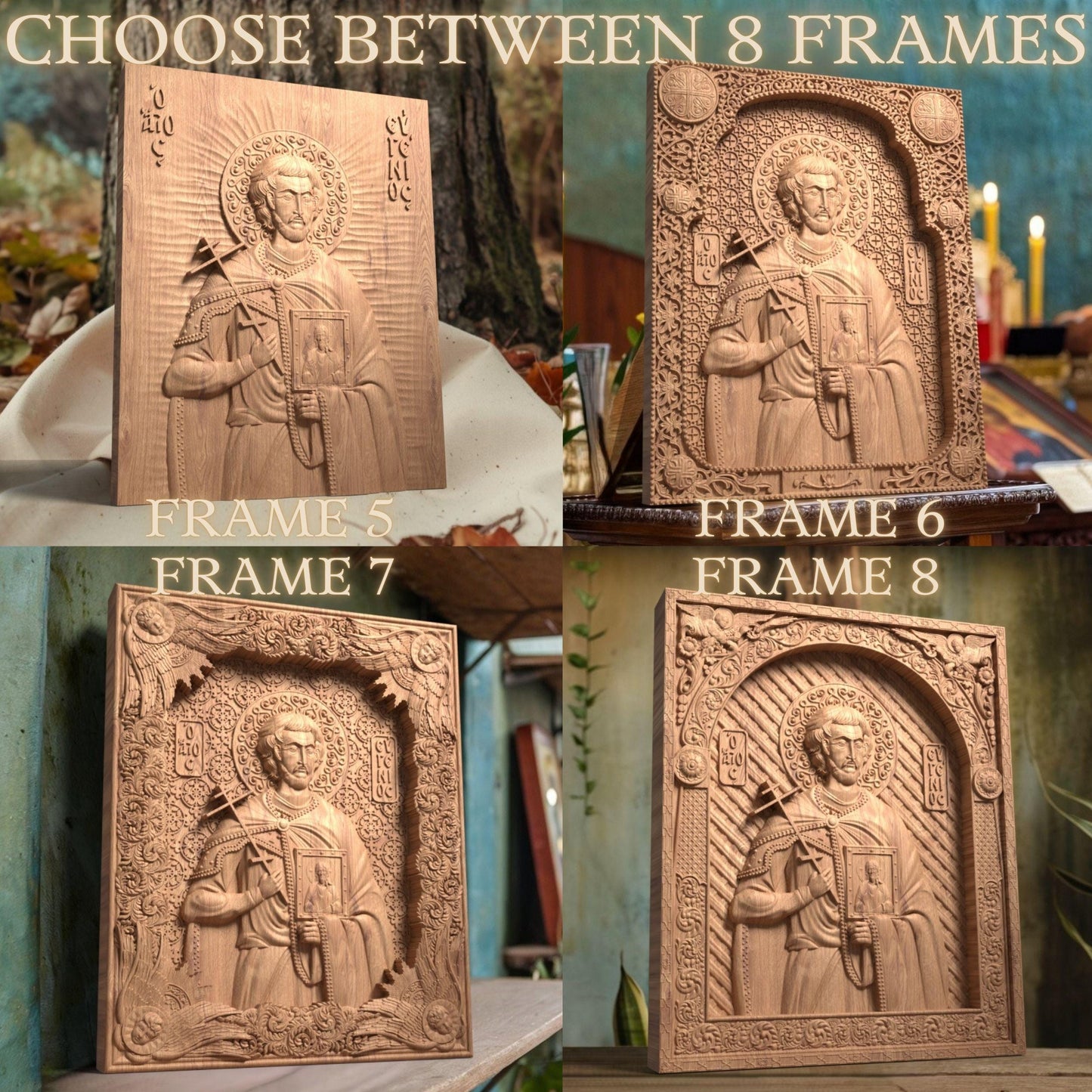 Saint Eugenios Wooden Carved Handcrafted Christian Religious Icon. Byzantine Home Wall Art Decor Gift. Orthodox Greek Woodcarving Sculpture.