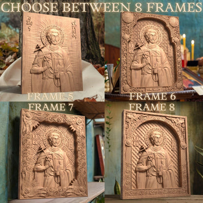 Saint Eugenios Wooden Carved Handcrafted Christian Religious Icon. Byzantine Home Wall Art Decor Gift. Orthodox Greek Woodcarving Sculpture.