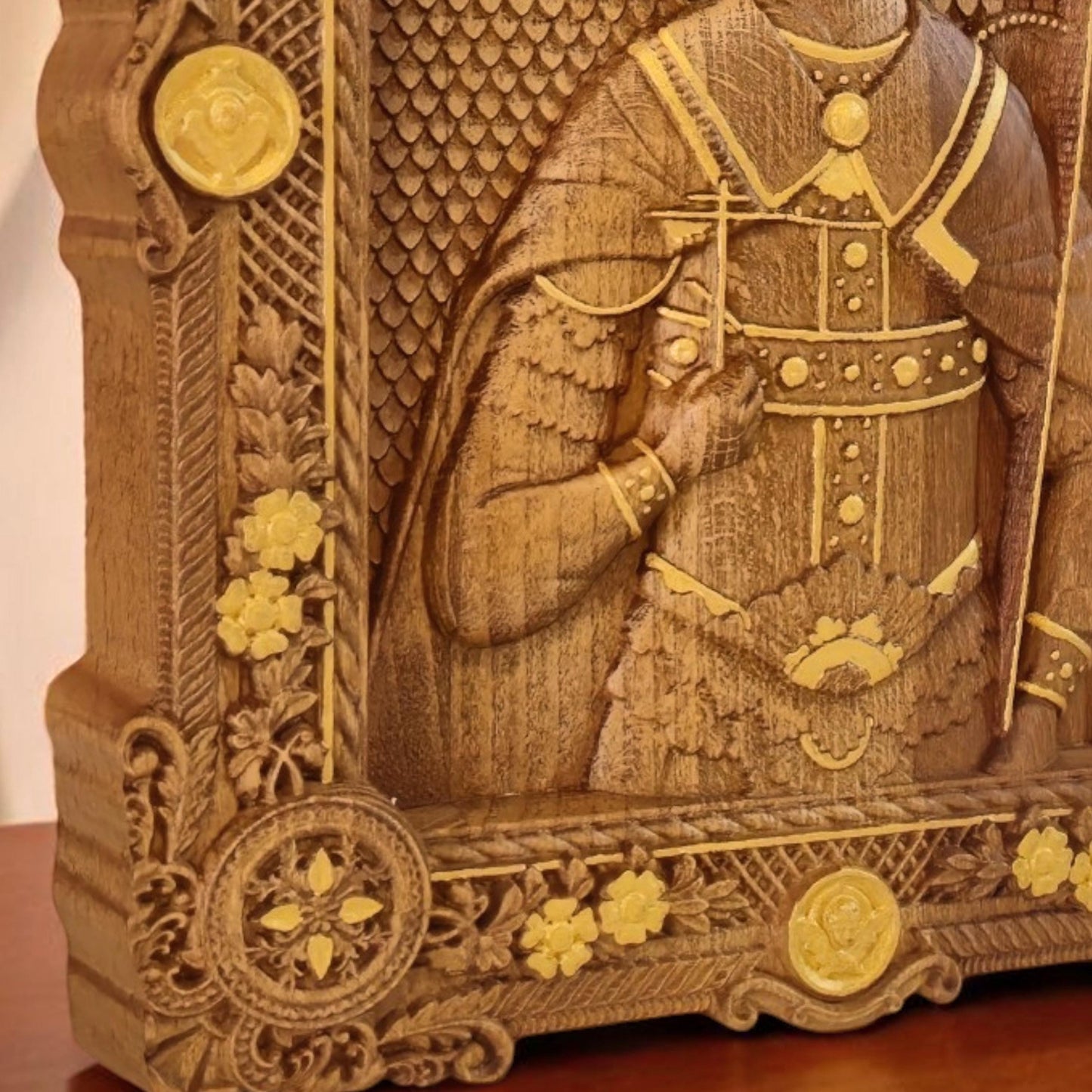 Saint Demetrius of Thessaloniki Wooden Carved Handcrafted Christian Religious Icon. Byzantine Home Wall Art Decor Gift. Orthodox Greek Woodcarving Sculpture.