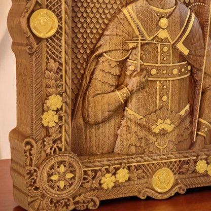 Saint Demetrius of Thessaloniki Wooden Carved Handcrafted Christian Religious Icon. Byzantine Home Wall Art Decor Gift. Orthodox Greek Woodcarving Sculpture.