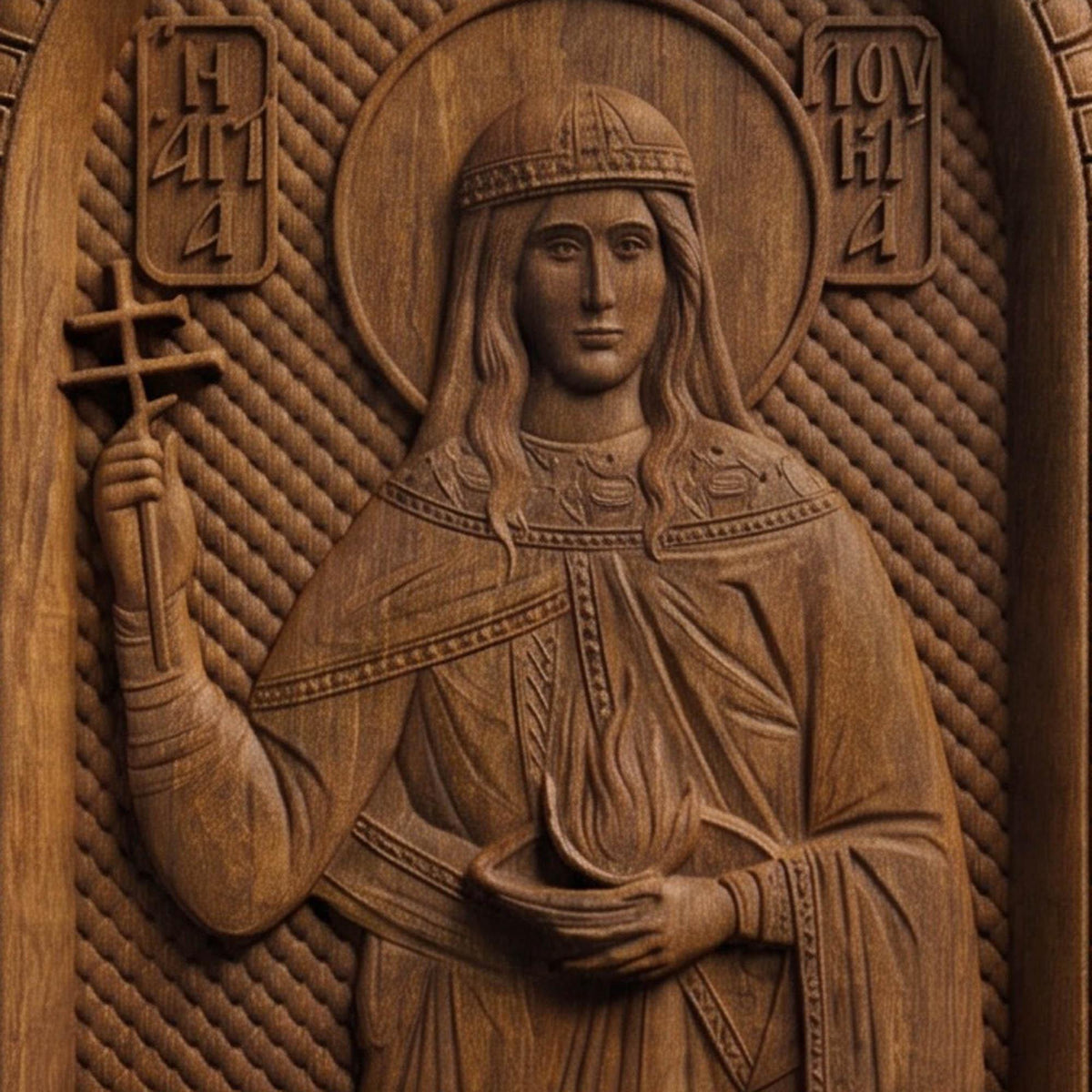 Saint Lucy Patron Saint of Blindness Wooden Carved Handmade Christian Icon | Byzantine Greek Orthodox Home Art Decor