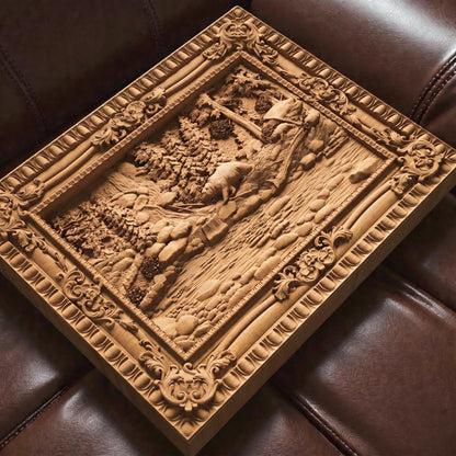 Bear in the Forest Framed Bas Relief | Wooden Bear Carving | Sculptural Gift Idea