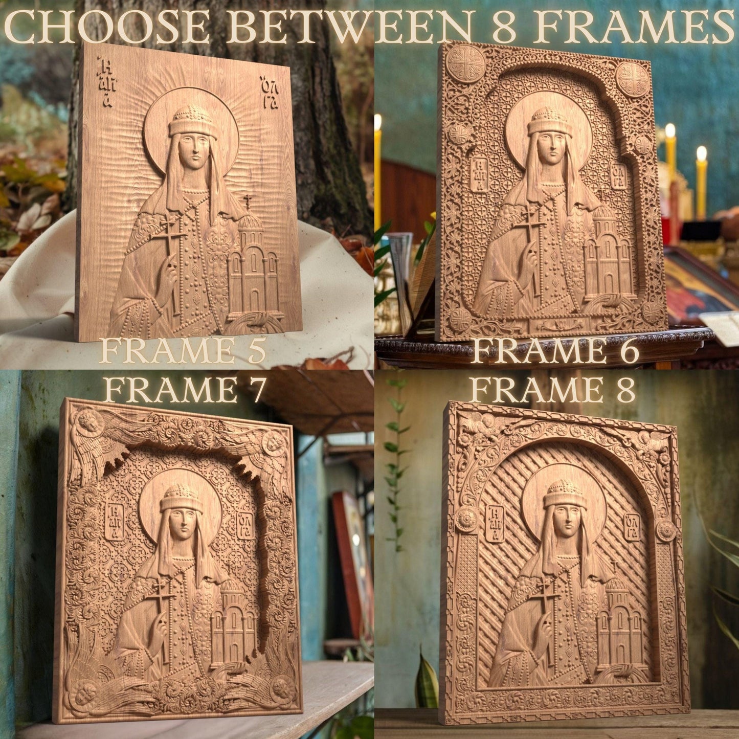 Saint Olga Wooden Carved Handcrafted Christian Religious Icon. Byzantine Home Wall Art Decor Gift. Orthodox Greek Woodcarving Sculpture.