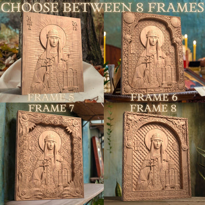 Saint Olga Wooden Carved Handcrafted Christian Religious Icon. Byzantine Home Wall Art Decor Gift. Orthodox Greek Woodcarving Sculpture.