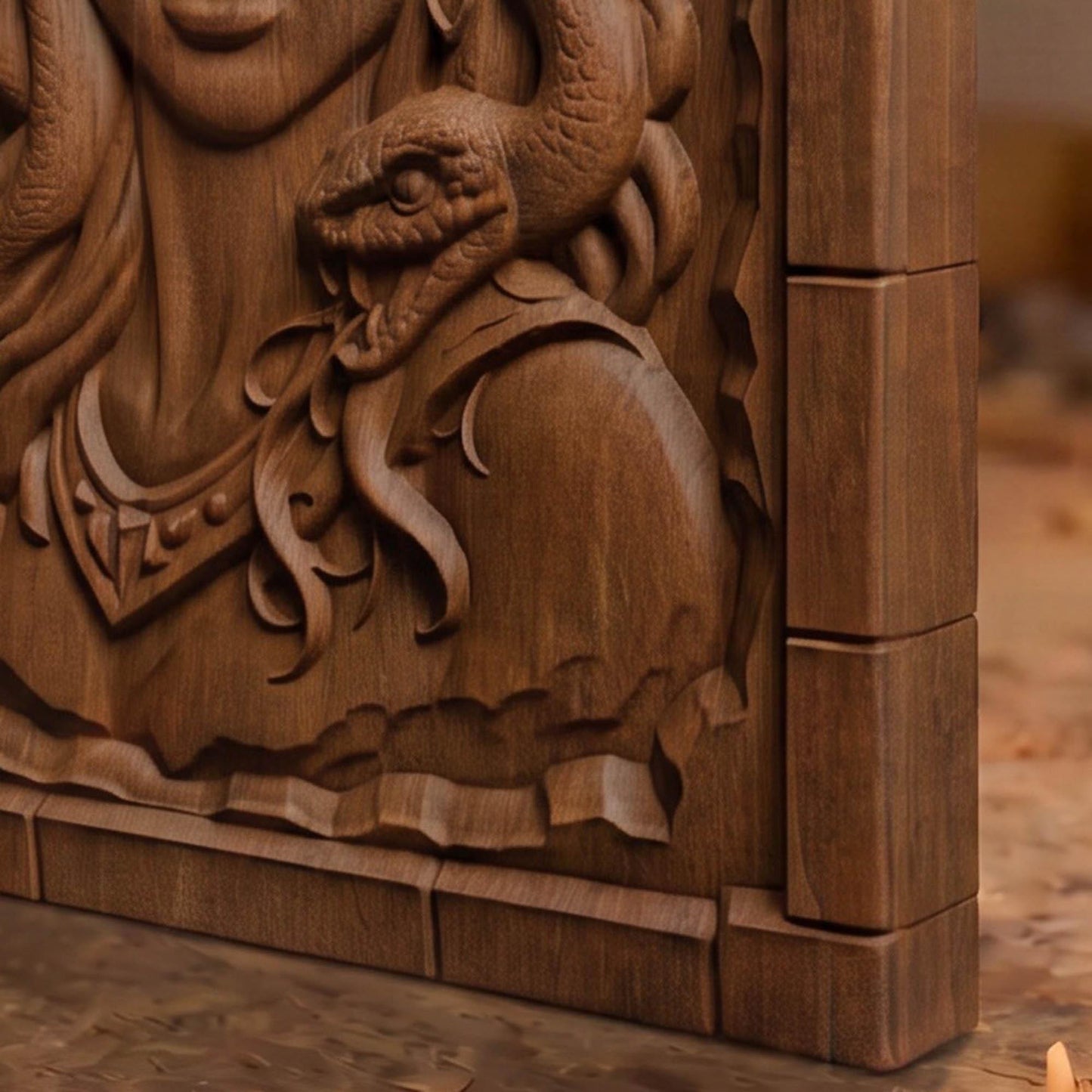 Beautiful Medusa from Ancient Greek Mythology 3D Wooden Bas Relief Panel Art Sculptural Gift Idea Cretan Holy Carvings
