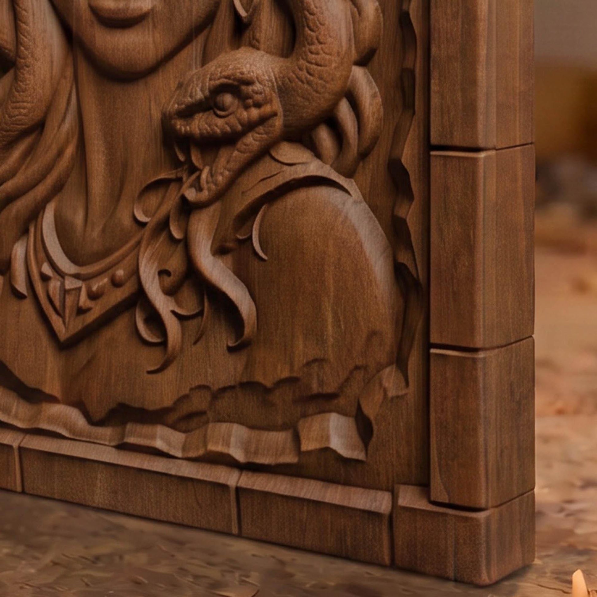 Beautiful Medusa from Ancient Greek Mythology 3D Wooden Bas Relief Panel Art Sculptural Gift Idea Cretan Holy Carvings
