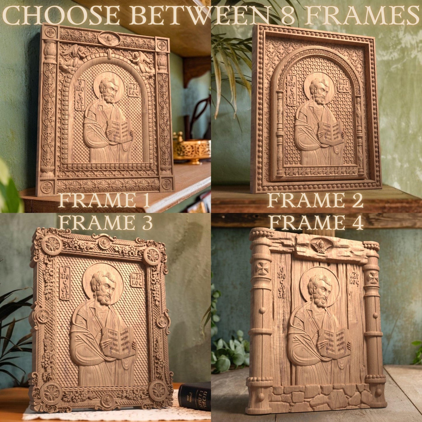 Mark the Evangelist Wooden Carved Handcrafted Christian Religious Icon. Byzantine Home Wall Art Decor Gift. Orthodox Greek Woodcarving Sculpture.