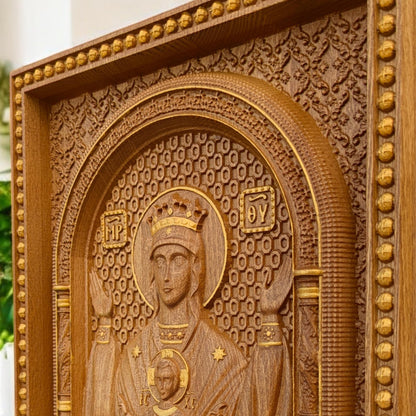 Virgin Mary Fountain of Life Wooden Carved Handcrafted Christian Religious Icon. Byzantine Home Wall Art Decor Gift. Orthodox Greek Woodcarving Sculpture.