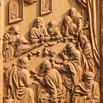 The Last Supper 5 Wooden Carved Handmade Christian Icon  Byzantine Greek Orthodox Home Decor Cretan Holy Carvings