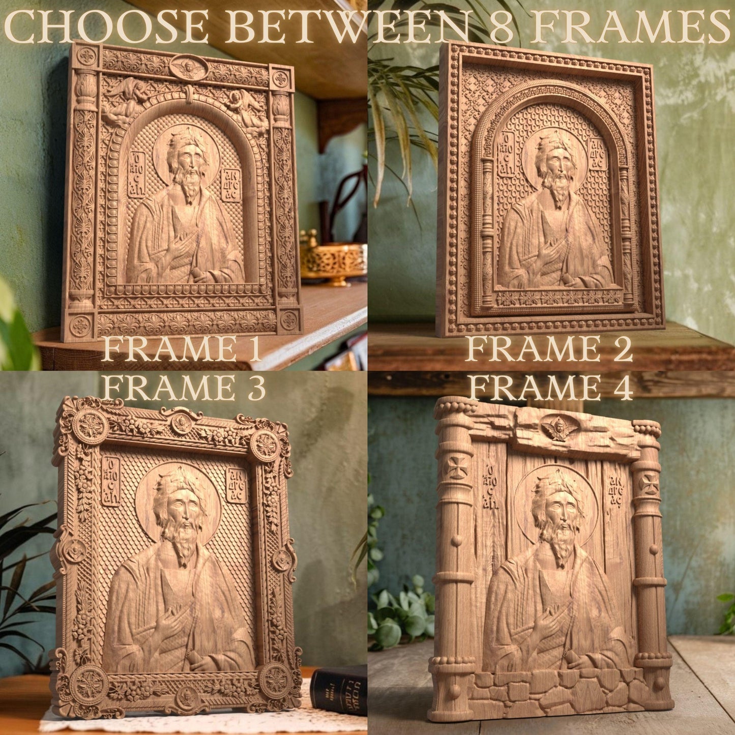 Saint Andrew the Apostle Wooden Carved Handmade Christian Icon. Byzantine Greek Orthodox Home Art Decor.