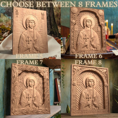 Saint Marina Wooden Carved Handmade Christian Icon. Byzantine Greek Orthodox Home Art Decor.