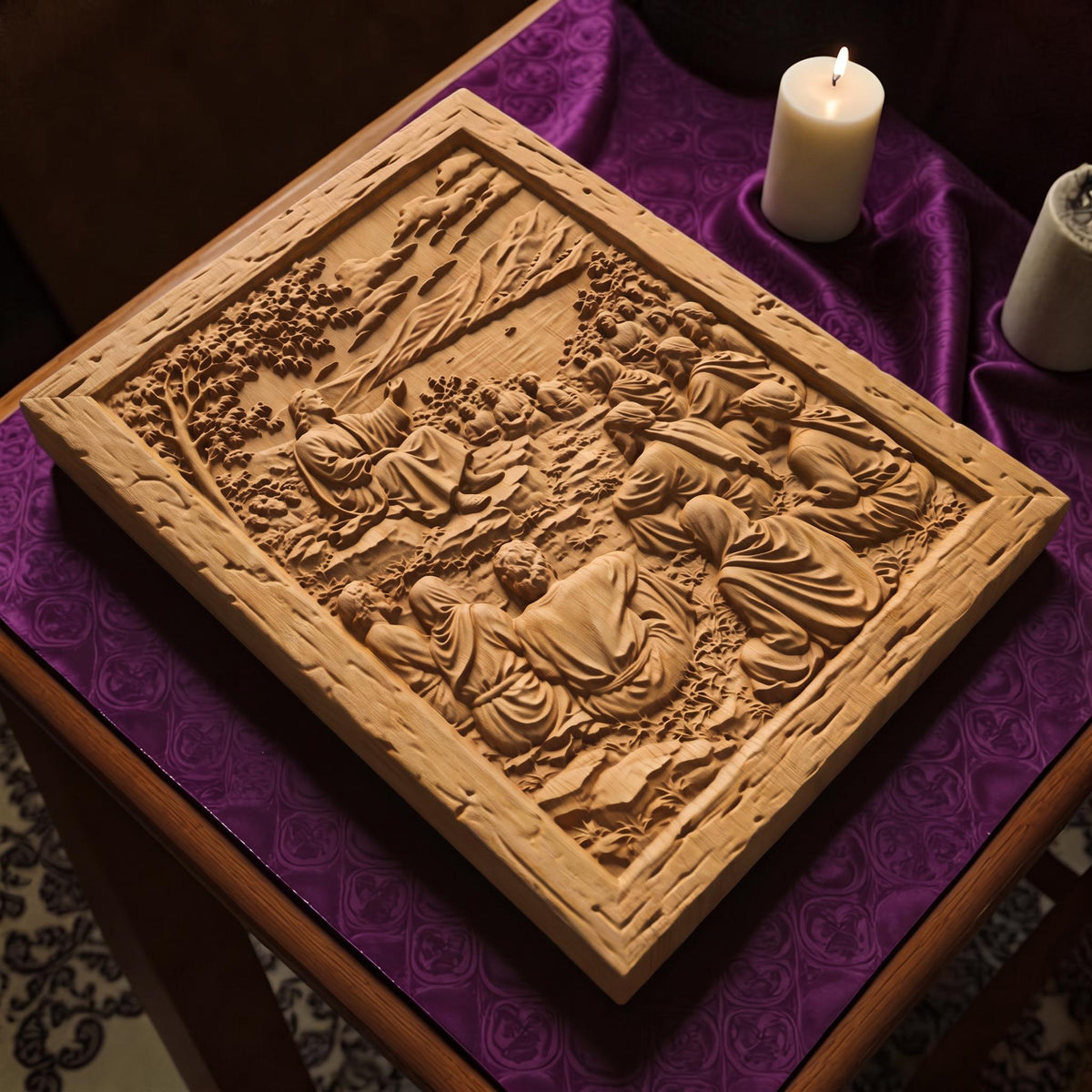Jesus Christ Teaching the Crowds Wooden Carved Handmade Christian Icon  Byzantine Greek Orthodox Home Decor Cretan Holy Carvings