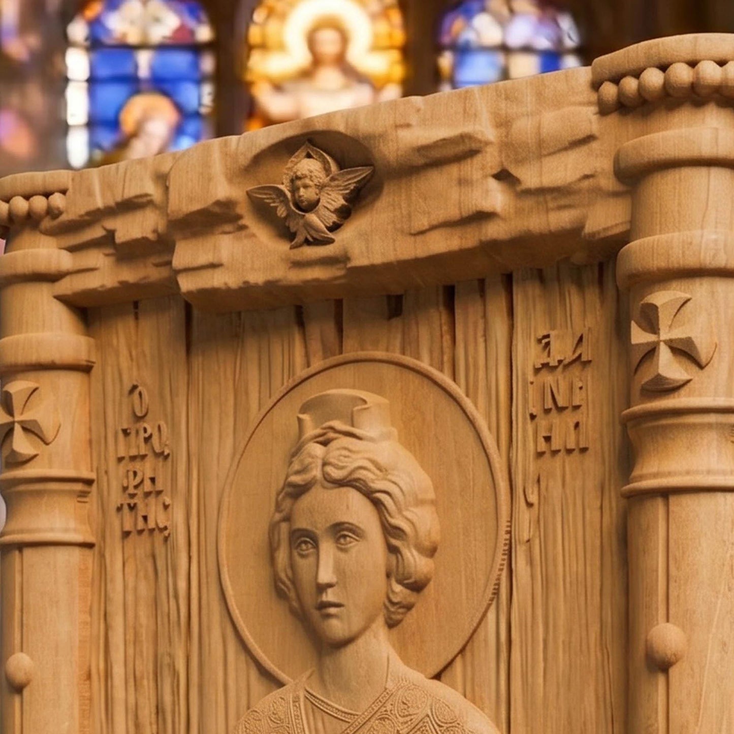 Prophet Daniel Wooden Carved Handmade Christian Icon Patron Saint of Courage, Fortitude, and Strength Right Side Natural Wood Color Cretan Holy Carvings