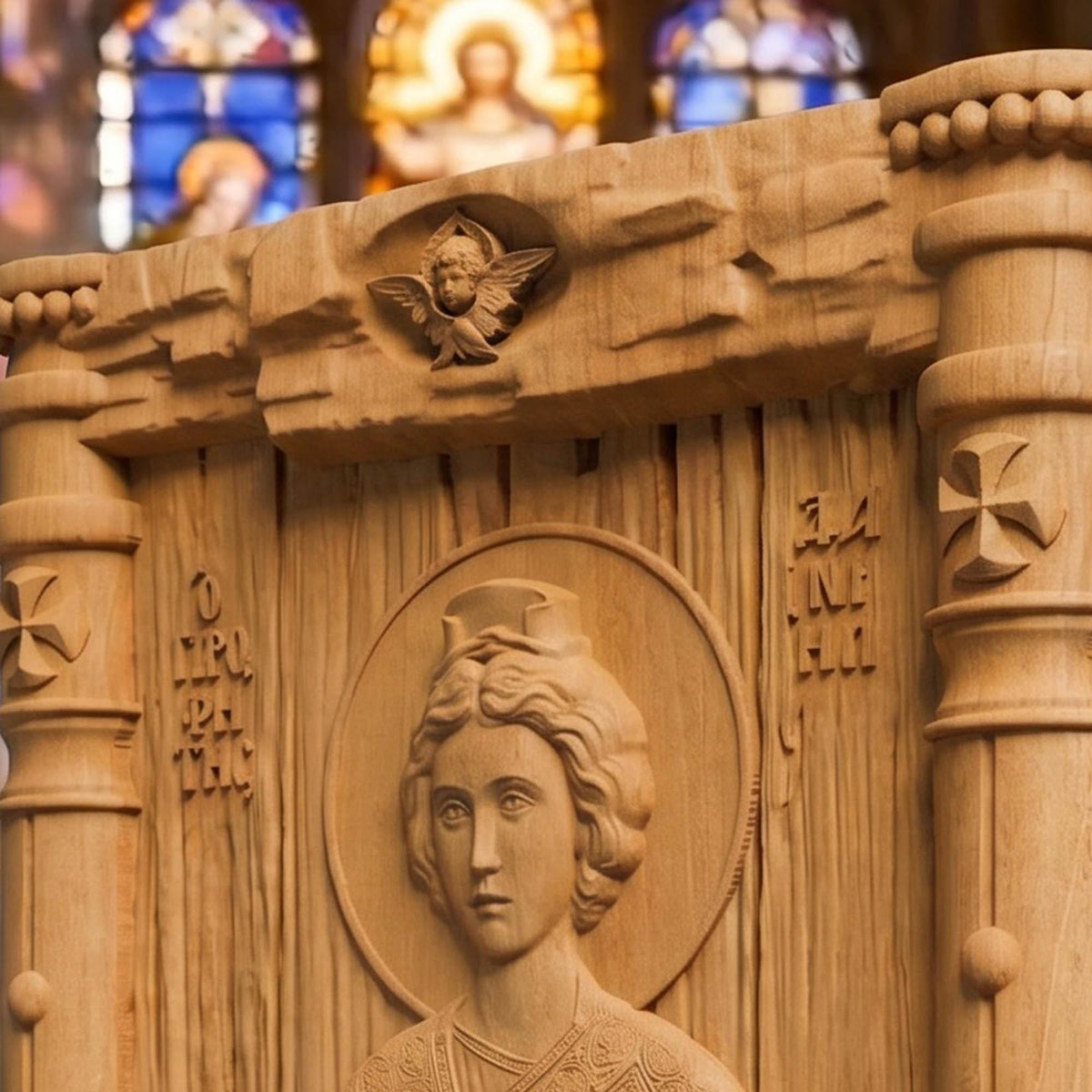 Prophet Daniel Wooden Carved Handmade Christian Icon Patron Saint of Courage, Fortitude, and Strength Right Side Natural Wood Color Cretan Holy Carvings
