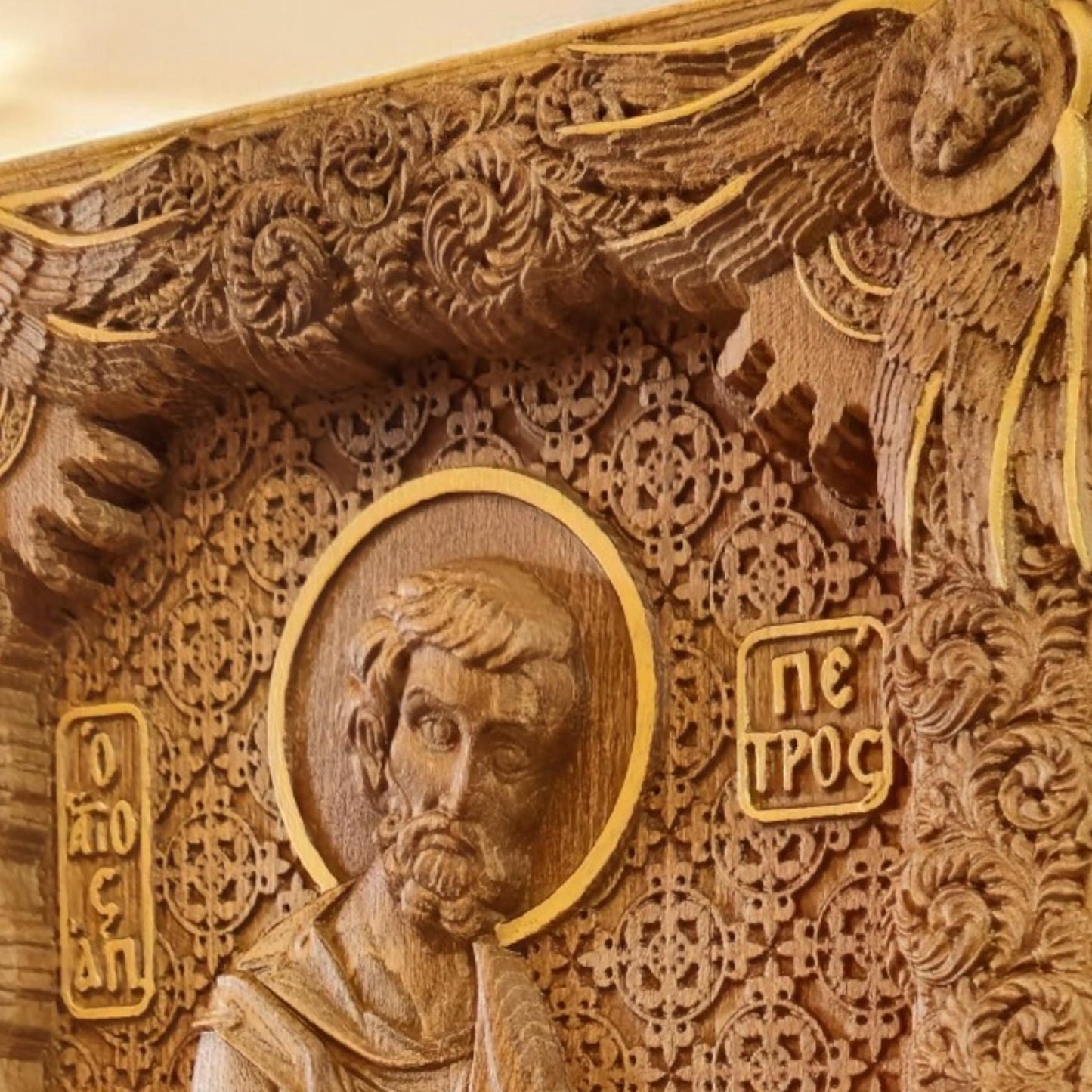 Saint Peter the Apostle Wooden Carved Handcrafted Christian Religious Icon. Byzantine Home Wall Art Decor Gift. Orthodox Greek Woodcarving Sculpture.