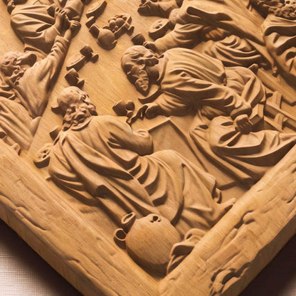 The Last Supper 5 Wooden Carved Handmade Christian Icon  Byzantine Greek Orthodox Home Decor Cretan Holy Carvings