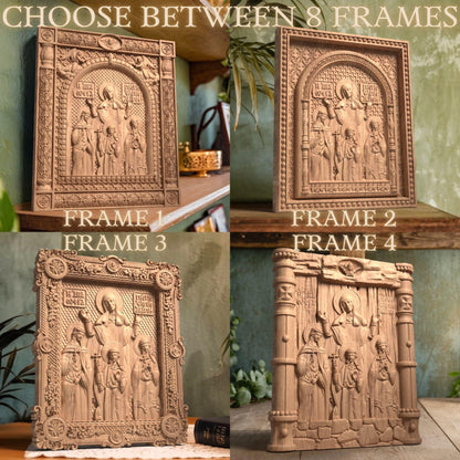 Saints Sophia Faith Hope Love Wooden Carved Handcrafted Christian Religious Icon. Byzantine Home Wall Art Decor Gift. Orthodox Greek Woodcarving Sculpture.