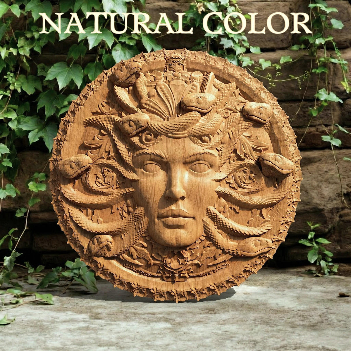 Medusa in Disk Wooden Bas Relief | Wood Panel Art | Sculptural Gift Idea