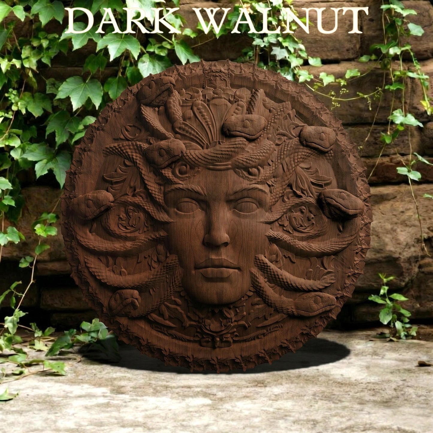 Medusa in Disk Wooden Bas Relief | Wood Panel Art | Sculptural Gift Idea