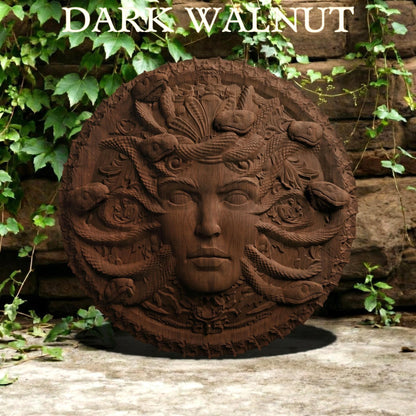 Medusa in Disk Wooden Bas Relief | Wood Panel Art | Sculptural Gift Idea