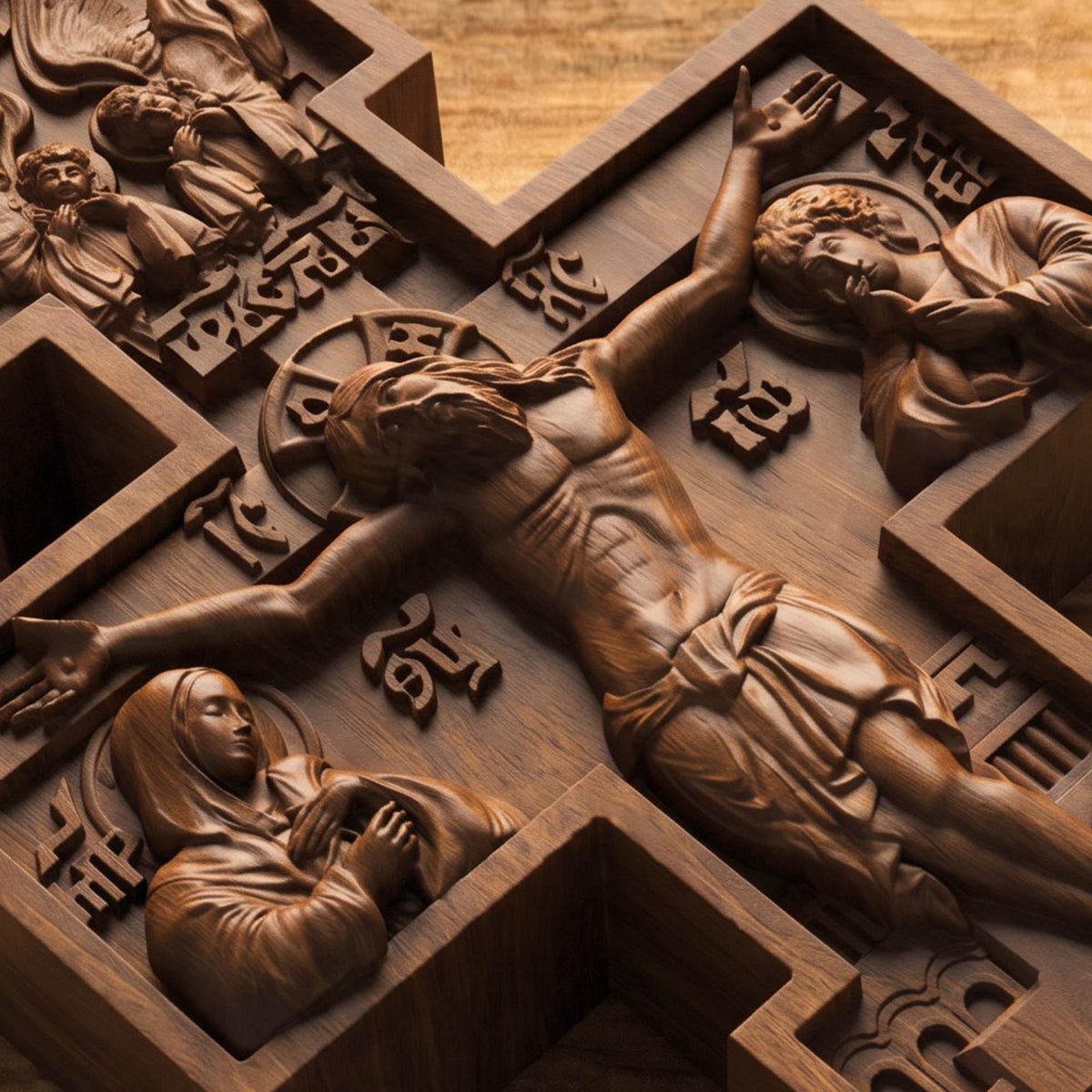 Hand Carved Cross No 3 | Wood Byzantine Greek Christian Wall Art Cretan Holy Carvings
